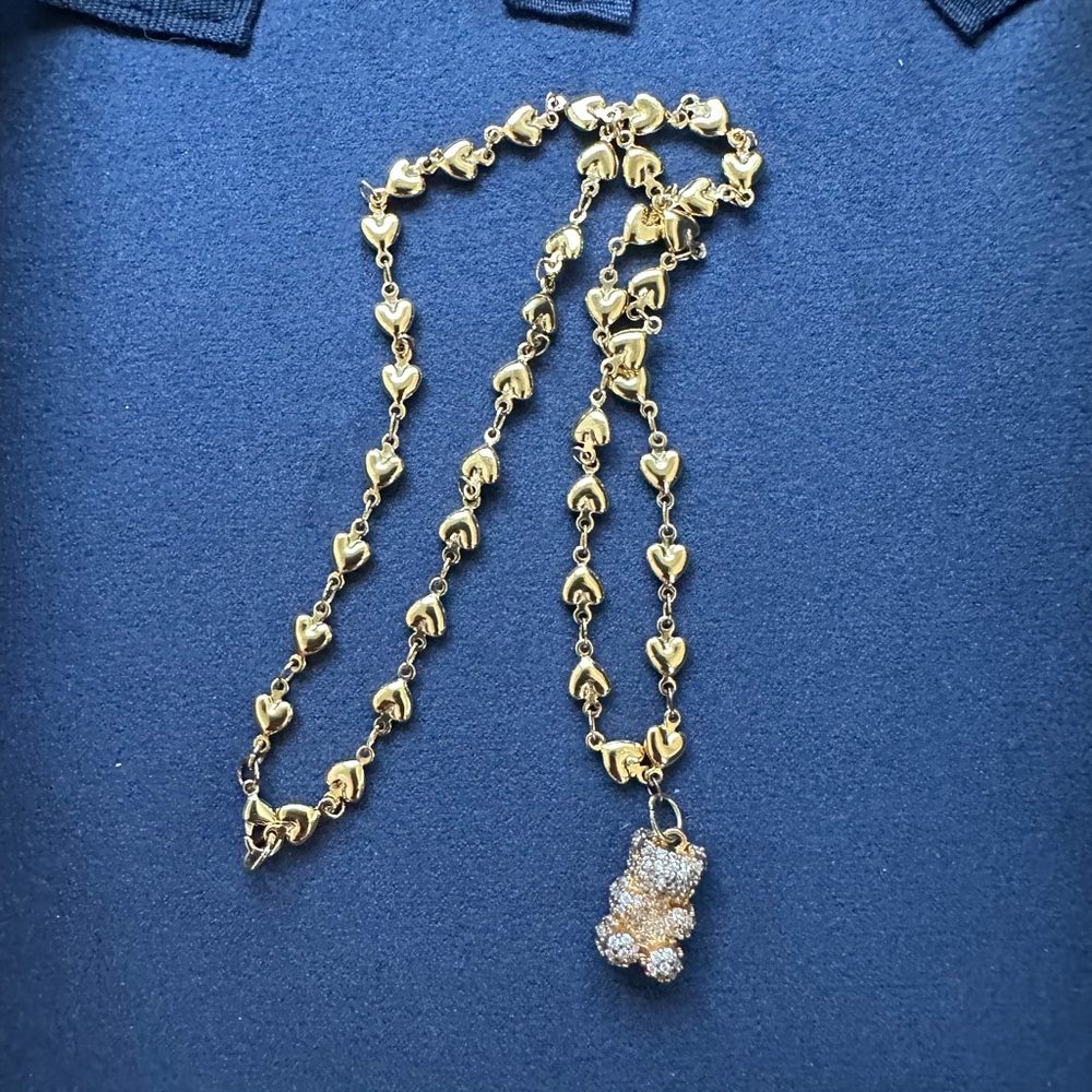 Crystal Haze Gold Nostalgia 3D Pave Bear Heart chain Necklace - Picture 13 of 17